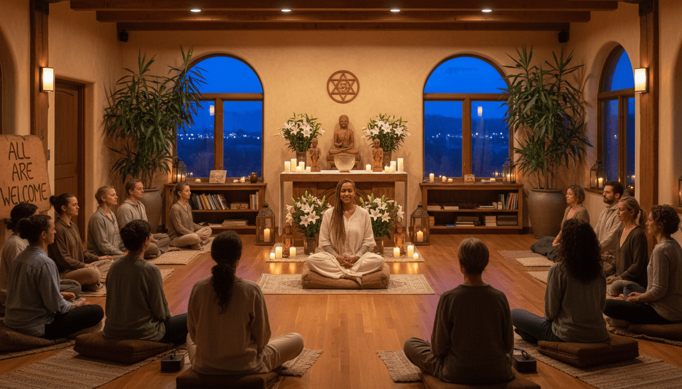 Meditation altar with crystals and candles