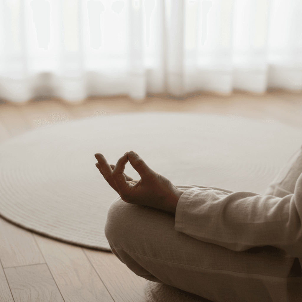Person meditating in peaceful environment